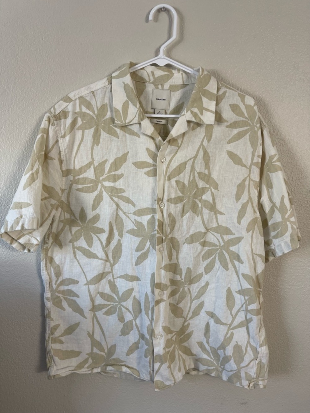 Calvin Klein Linen Cotton Print Relaxed Button-Down Shirt
